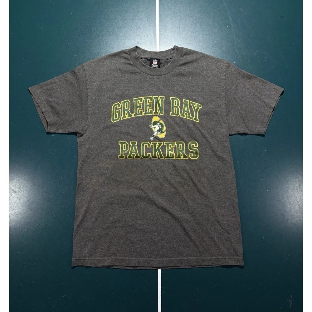 Vintage Green Bay Packers T-Shirt Mens Large Faded Gray Retro Logo NFL Y2K